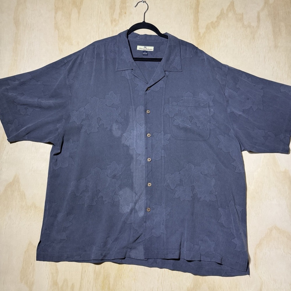 Tommy Bahama 100% Silk Hawaiian Camp Shirt XXL‎ Blue Floral Aloha Resort